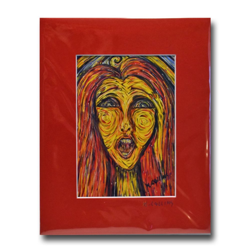 Red Matted Modern Abstract Art Print Artist Signed